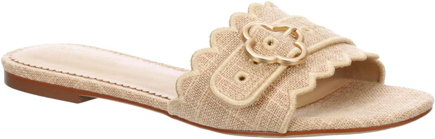 Corali - Women's Open Square Toe One-Band Flat Slide Sandals Natural, Size 8.0 Medium Width | Amazon (US)