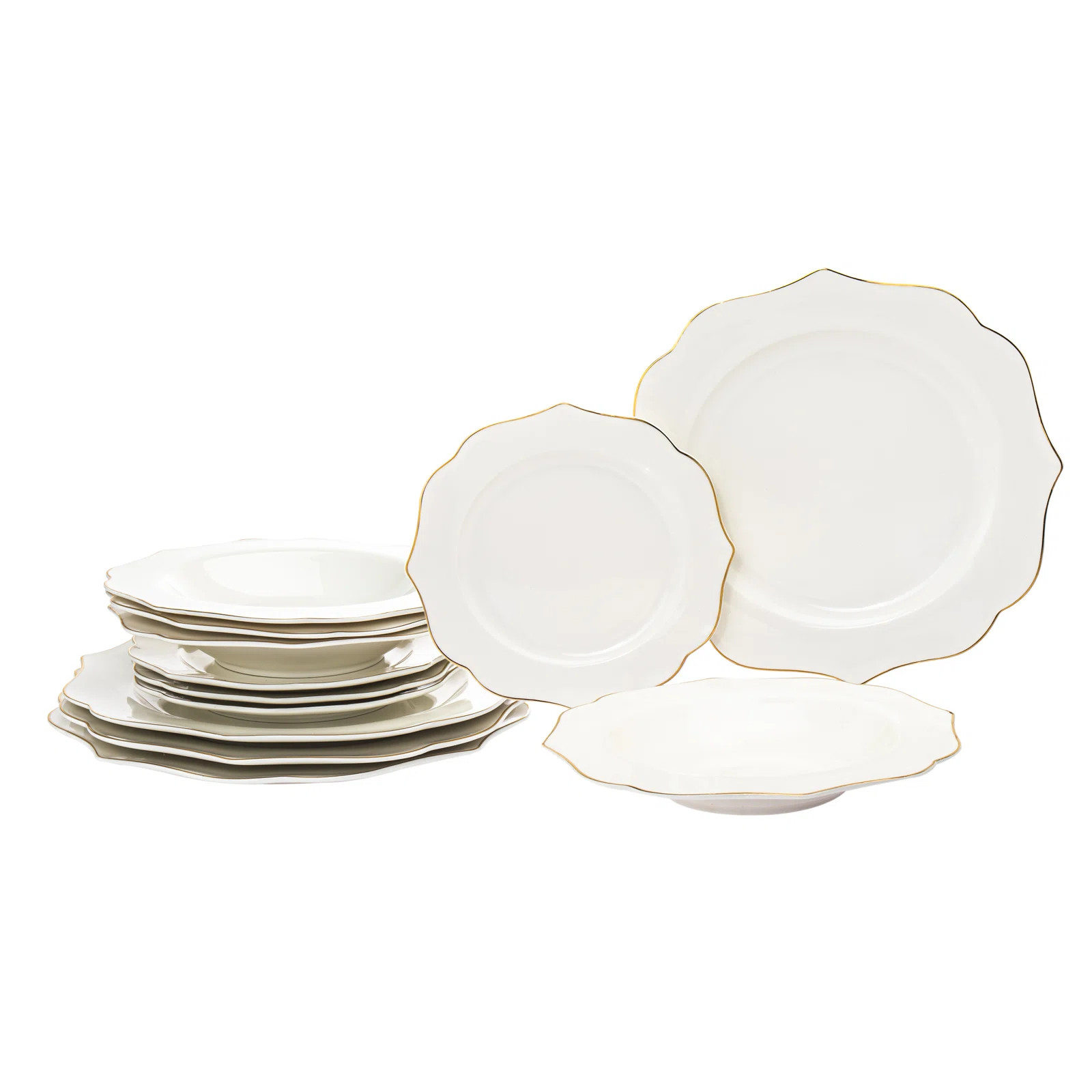 Godinger Silver Art Co Arendale Gold Rim 12 Piece New Bone China Dinnerware Set & Reviews | Wayfa... | Wayfair North America