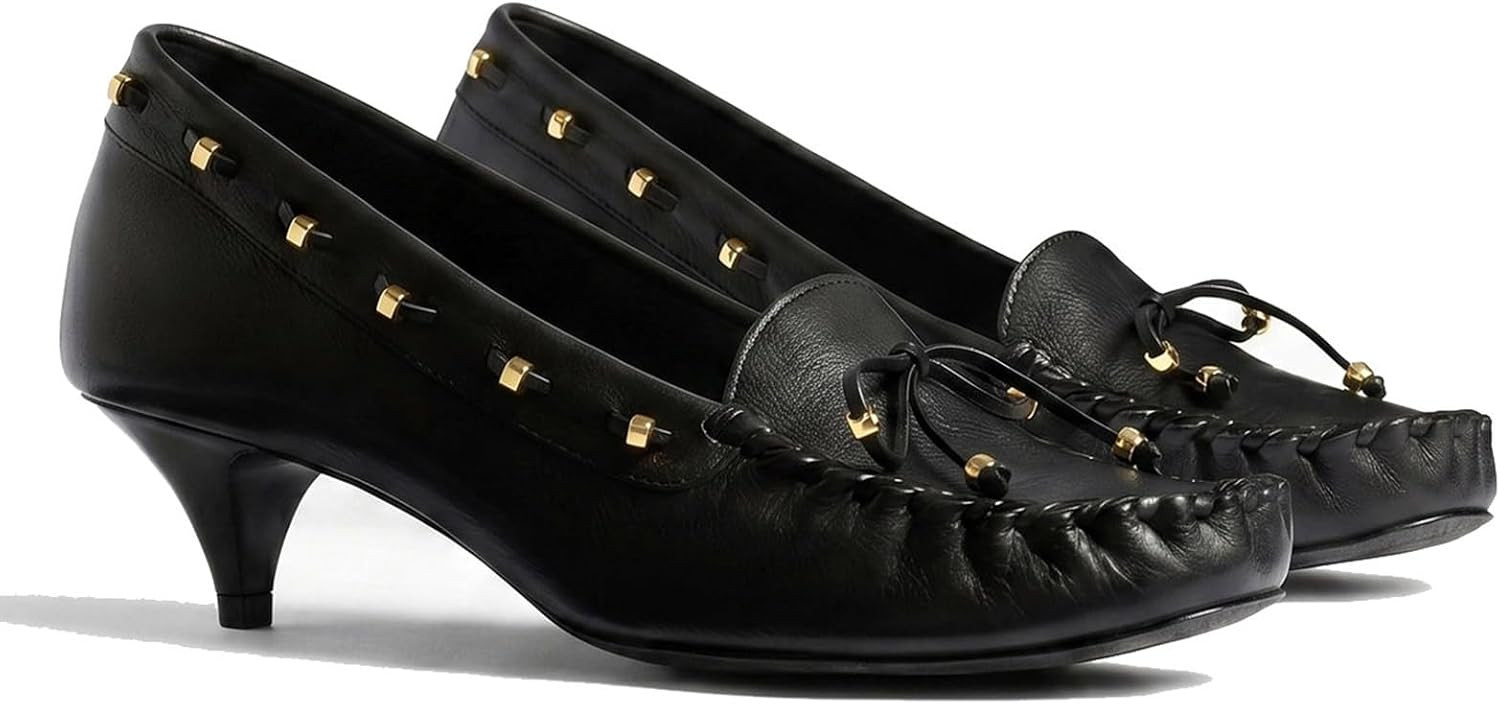 Suede Kitten Heels Loafer for Women Studded Slip On Round Toe Pumps | Amazon (US)