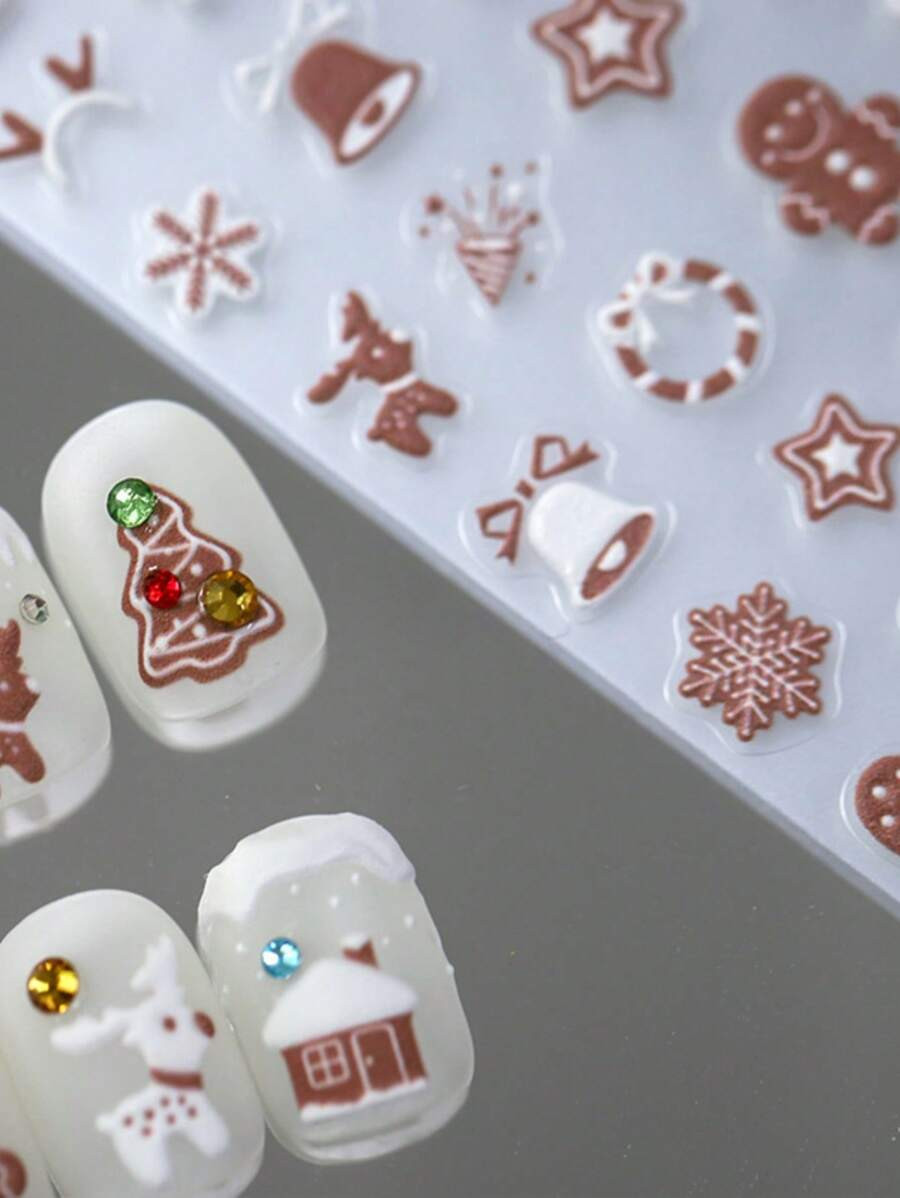 1pc 5D Cartoon Christmas Series Nails Stickers Gingerbread Man Deer Rabbit Bear Sliders Winter De... | SHEIN