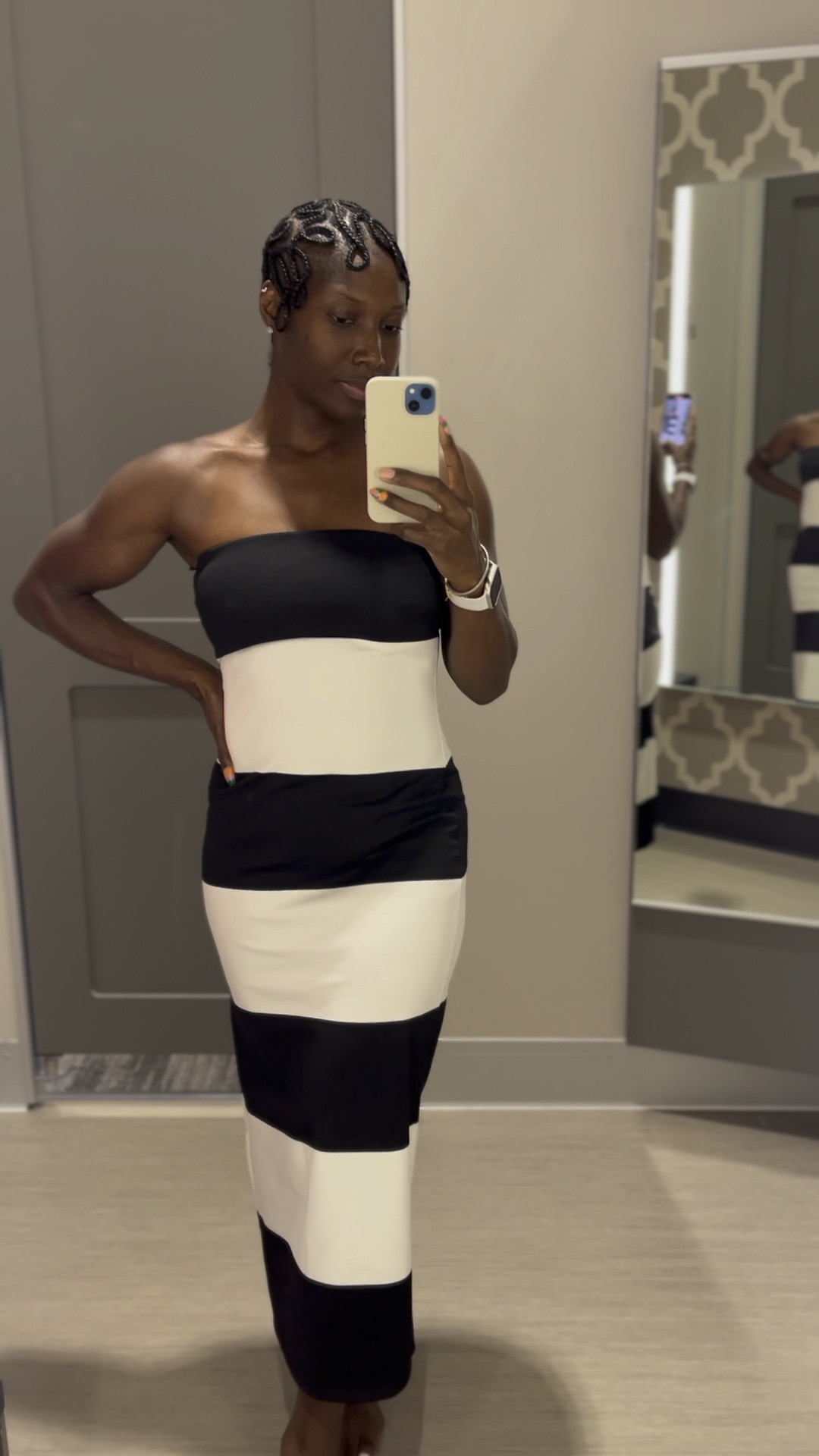 Strapless Striped midi dress. Wearing a size small. 