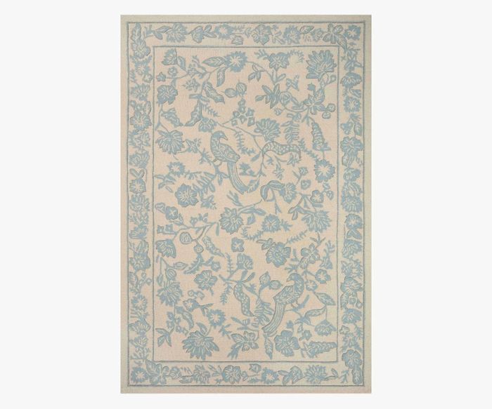 Arboretum Aviary Periwinkle Wool-Hooked Rug | Rifle Paper Co.