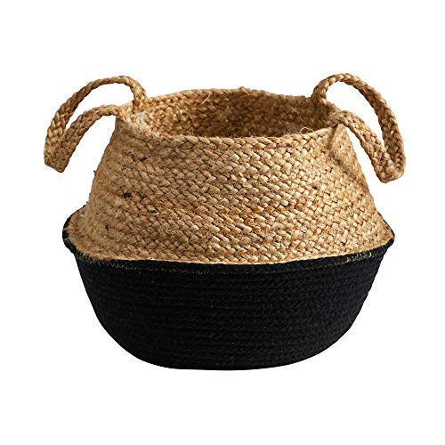 Nearly Natural 14in. Boho Chic Handmade Cotton & Jute Black Woven Basket Planter, Beige | Amazon (US)