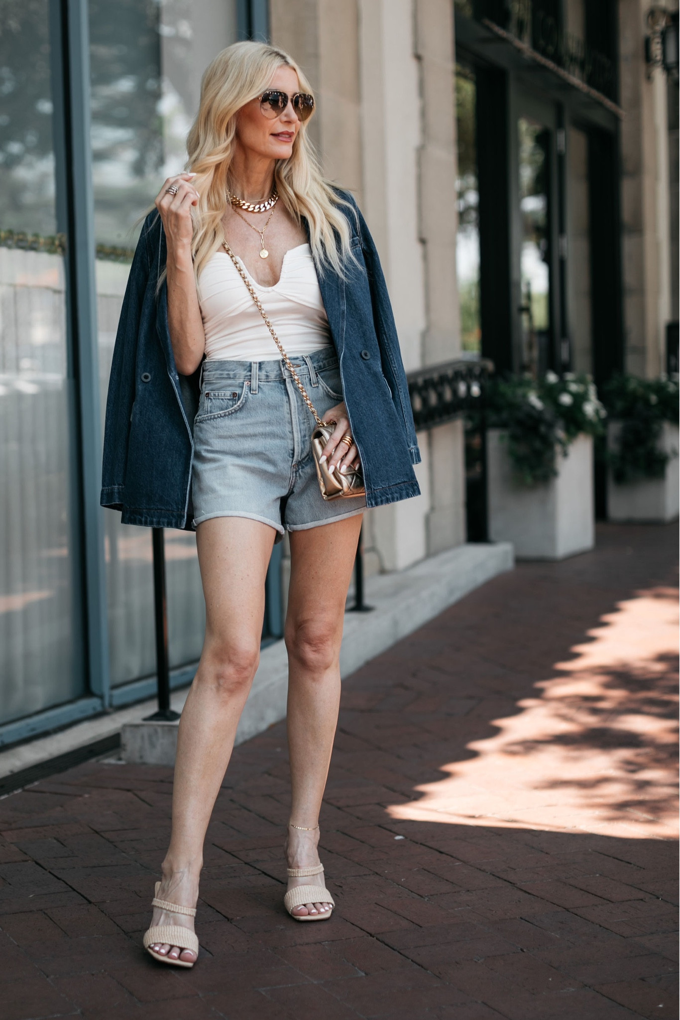 Throwing a little 4th of July look your way this morning 💙🤍💋 Hope your weekend is filled with lots of fun and laughter! 

PS - these flattering high-waisted shorts by Agolde are on major sale making them under $100! They run tts, I’m wearing a size 24. 

#LTKstyletip #LTKshoecrush #LTKunder100