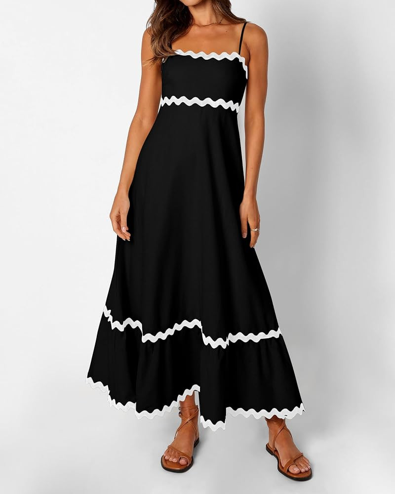 dowerme Women Summer Dresses 2024 Spaghetti Straps Sleeveless Smocked Rickrack Trim Boho Flowy Lo... | Amazon (US)