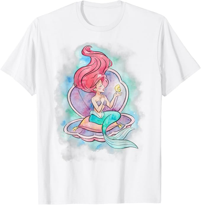 Disney The Little Mermaid Ariel In Shell Watercolor Pose T-Shirt | Amazon (US)