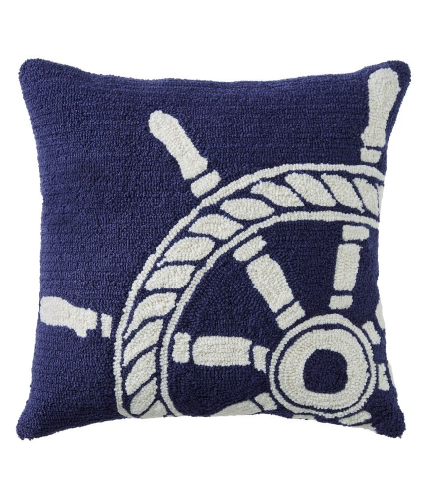Indoor/Outdoor Hooked Pillow, Ship Wheel | L.L. Bean