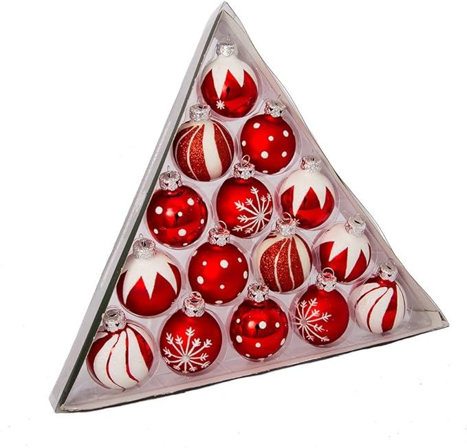Kurt S. Adler C1852 Kurt Adler 1.57-Inch Red/White Decorated Glass Ball Ornament Set of 15 | Amazon (US)