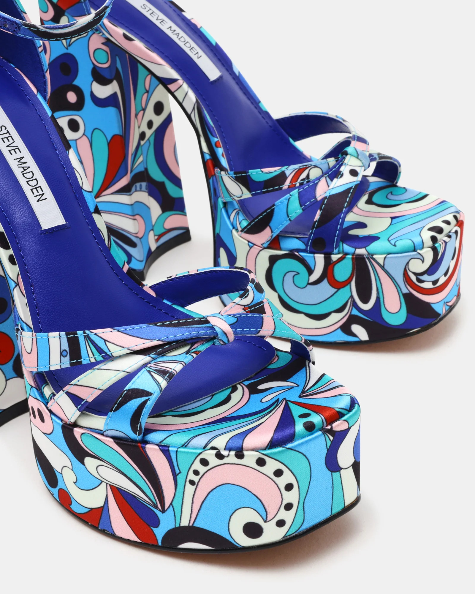 RETRO Blue Print Open-Toe Block Heel Platform Women's Heel | Steve Madden (US)