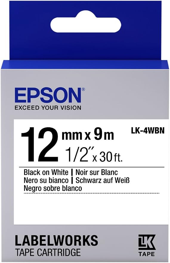 Epson LabelWorks Standard LK (Replaces LC) Tape Cartridge ~1/2" Black on White (LK-4WBN) - for us... | Amazon (US)