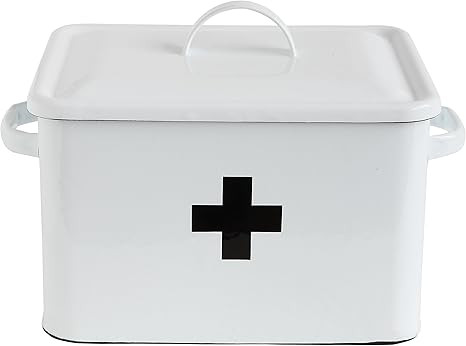 Creative Co-Op Enameled First Aid Lid & Black Front Box, White, Black Cross | Amazon (US)