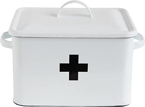 Creative Co-Op Enameled First Aid Lid & Black Front Box, White, Black Cross | Amazon (US)