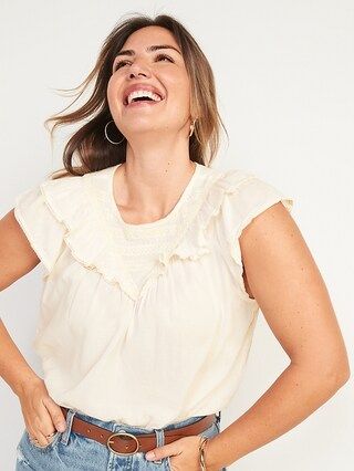Ruffled Lace-Trim Short-Sleeve Blouse for Women | Old Navy (US)