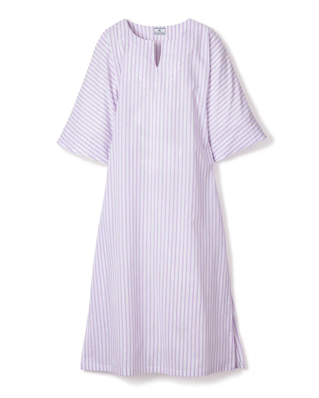 Women's Twill Caftan in Lavender French Ticking | Petite Plume