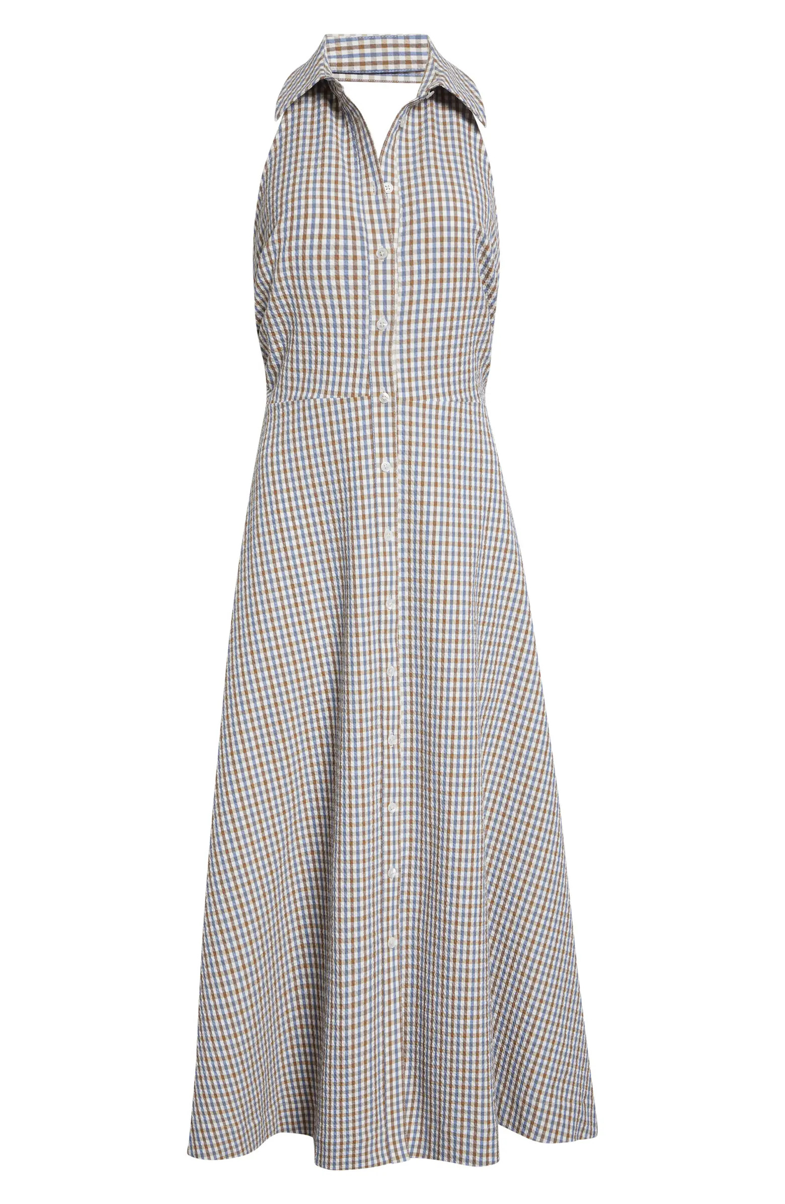 Veronica Beard Mackey Gingham Stretch Cotton Halter Shirtdress | Nordstrom | Nordstrom