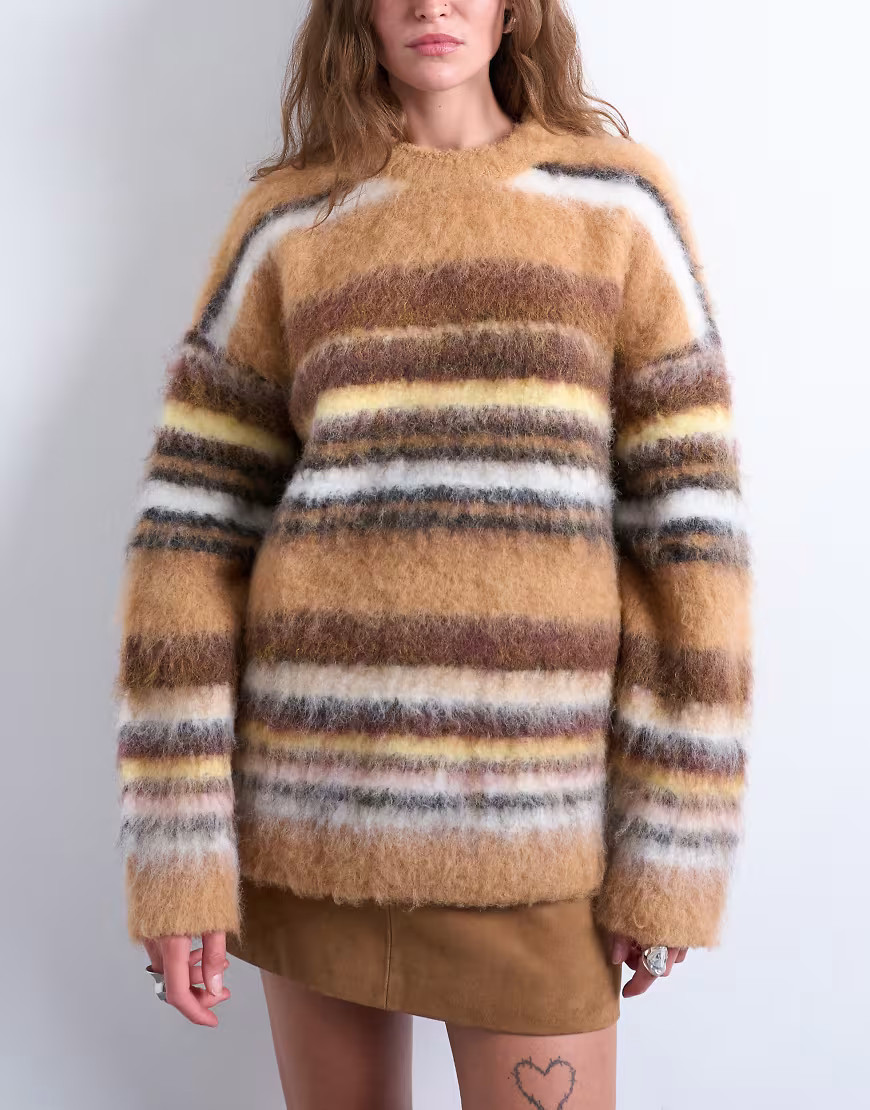 Topshop knit oversized striped sweater in neutral | ASOS (Global)