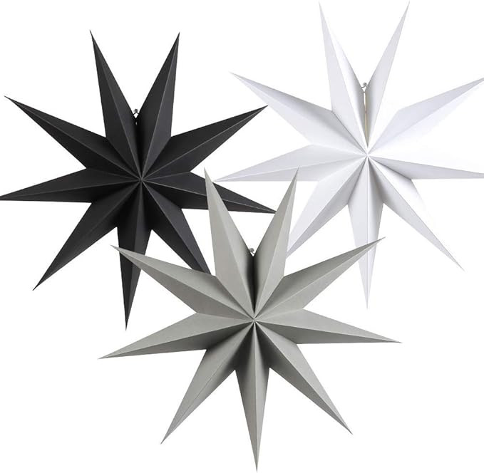 3 Pieces 3D 12" Large Paper Star Hanging Star Black White Gray Paper Star Decorations for Wedding... | Amazon (US)