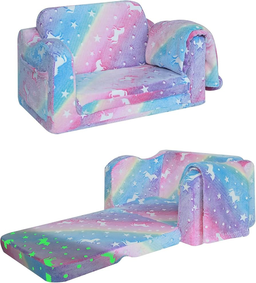 MeMoreCool Kids Couch Fold Out, Flip Out Sofa Chair with Blanket, Foldable Toddler Couch for Girl... | Amazon (US)