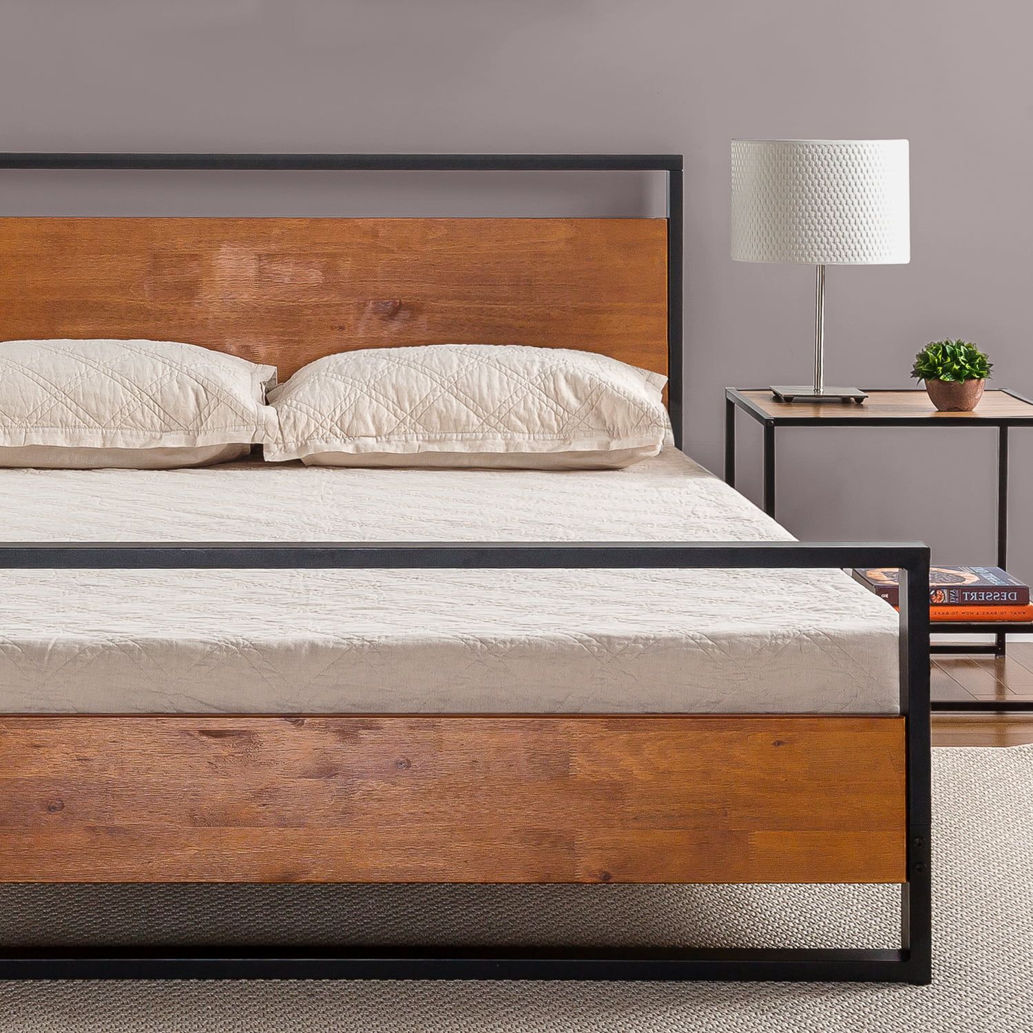 Zinus Suzanne 37" Metal and Wood Platform Bed with Headboard, Full - Walmart.com | Walmart (US)