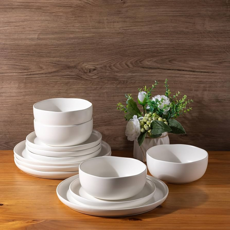 Ceramic Dinnerware Sets,Handcraft Wavy Rim Stoneware Plates and Bowls Sets,Highly Chip and Crack ... | Amazon (US)