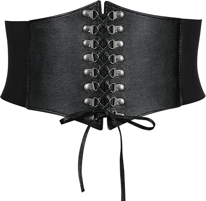 WHIPPY Women's Lace-up Corset Elastic Waist Belt, Tied Waspie Wide Belt for Women Halloween Costu... | Amazon (US)