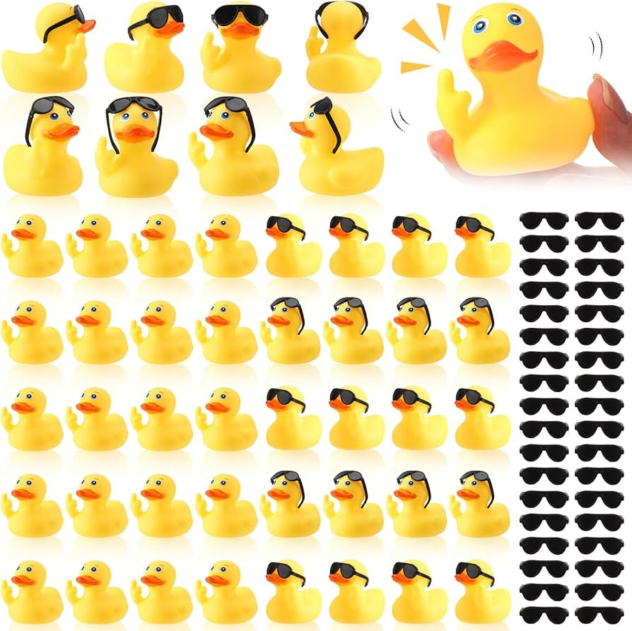 50 Pcs Rubber Duck with Sunglasses,Squeak Finger Duck Bath Toys,Funny Rubber Ducks Figurines Mini... | Amazon (US)