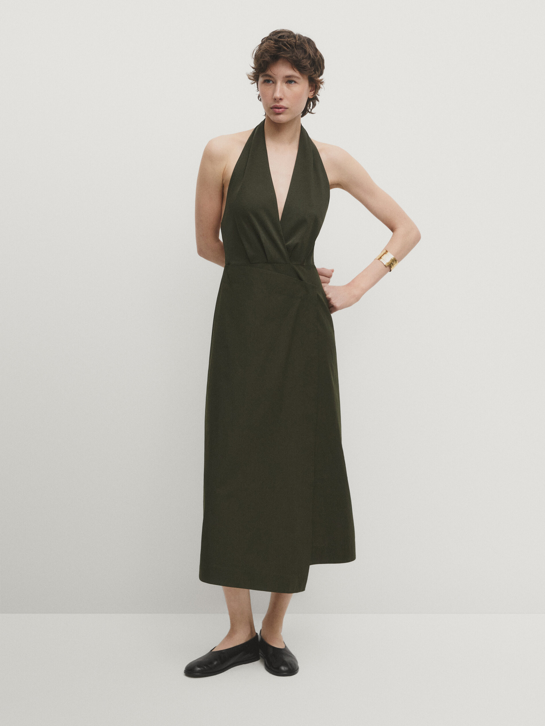 Poplin halter midi dress | Massimo Dutti US