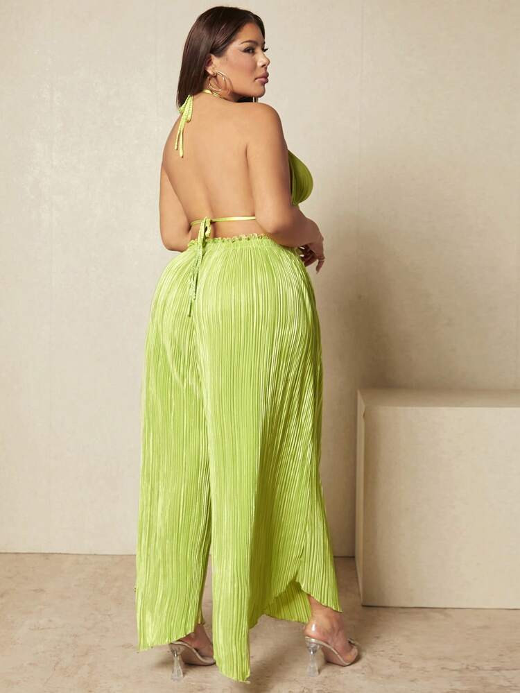 SHEIN SXY Plus Frill Trim Halter Top & Wide Leg Pants
       
              
              $18.49... | SHEIN