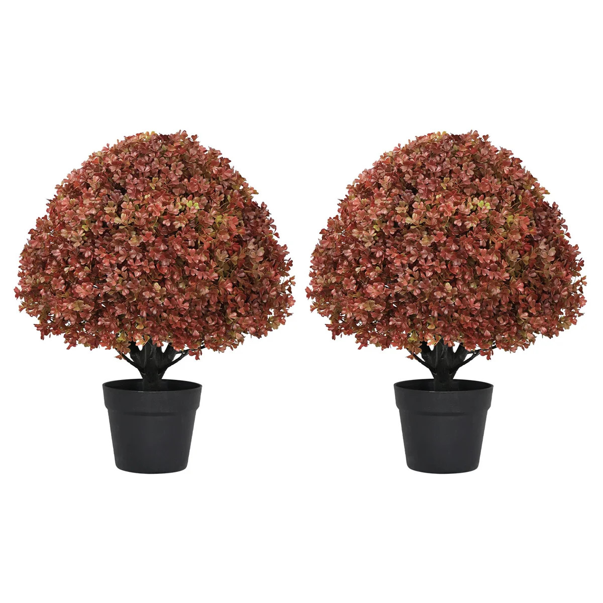 24" Artificial Fall Autumn Outdoor Topiary Ball Tree Potted Plants (Set of 2) | Wayfair North America