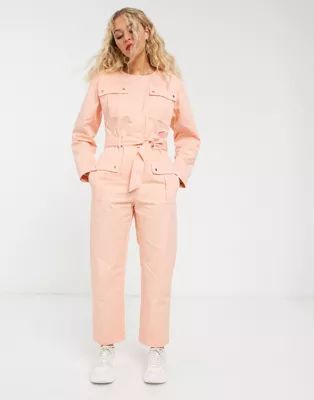 & Other Stories pocket detail utility jumpsuit in bleached peach | ASOS (Global)