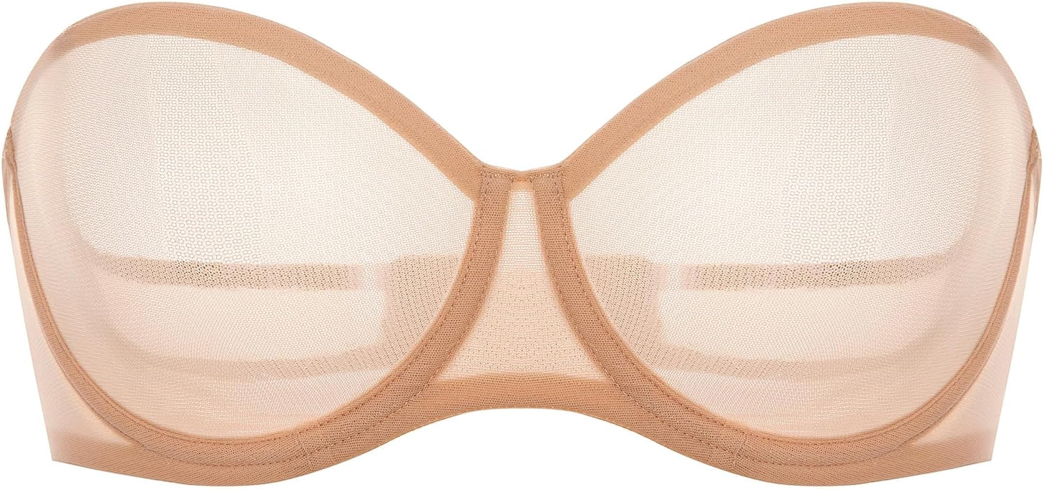 INLYRIC Women's Sheer Strapless Bras Mesh Sexy Unlined Plus Size See Through Bra Underwire Demi M... | Amazon (US)