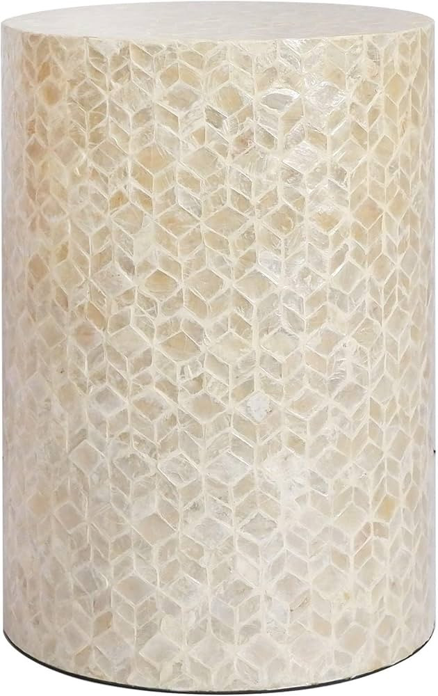PEMAR Capiz Shell Cylinder Drum End Table Nacre Side Table Stool Round Drum Accent Coffee Bedside... | Amazon (US)