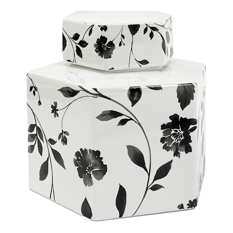 Black & White Floral Hexagon Vase, Small | At Home