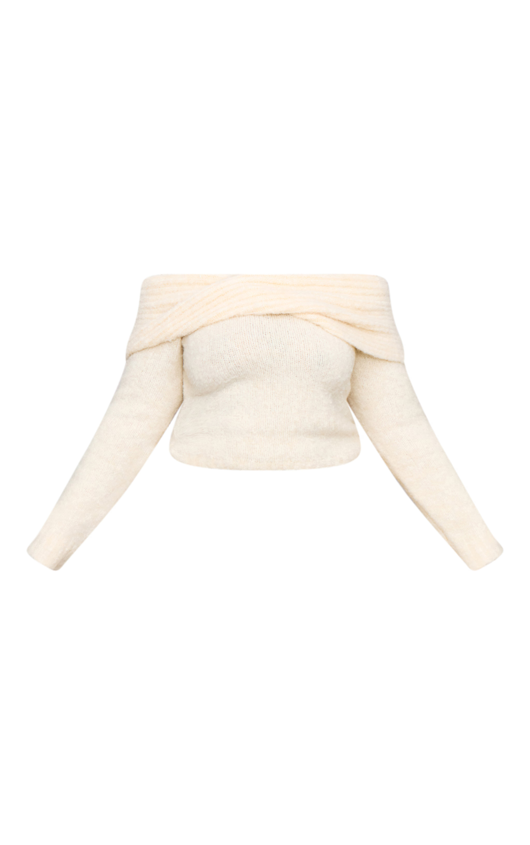 Plus Cream Soft Bobble Knit Bardot Foldover Top | PrettyLittleThing US