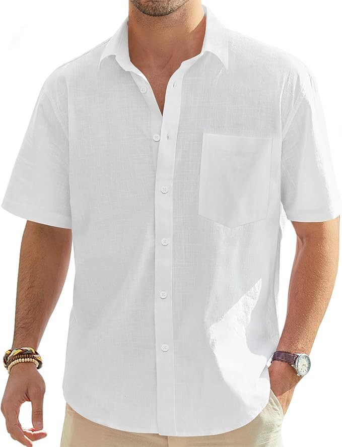 J.VER Men's Cotton Linen Short Sleeve Shirts Casual Lightweight Button Down Shirts Vacation Beach... | Amazon (US)
