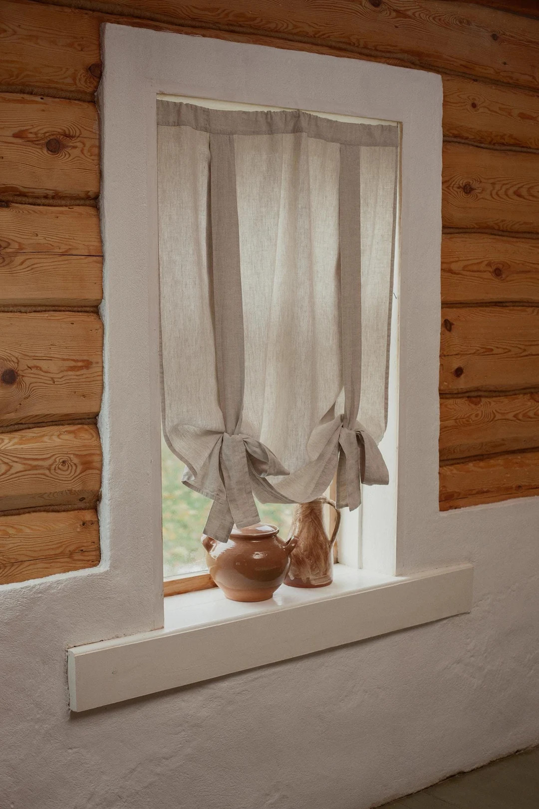 Stonewashed Linen Tie-Up Curtain: Farmhouse Style, Organic Fabric Kitchen Blinds | Etsy (US)