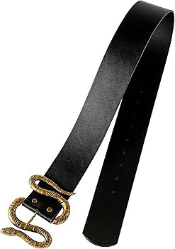 FAN&LOUIS Black Snake Leather Belt for Women Fashion with Big Gold Silver Snake Buckle for Jeans ... | Amazon (UK)