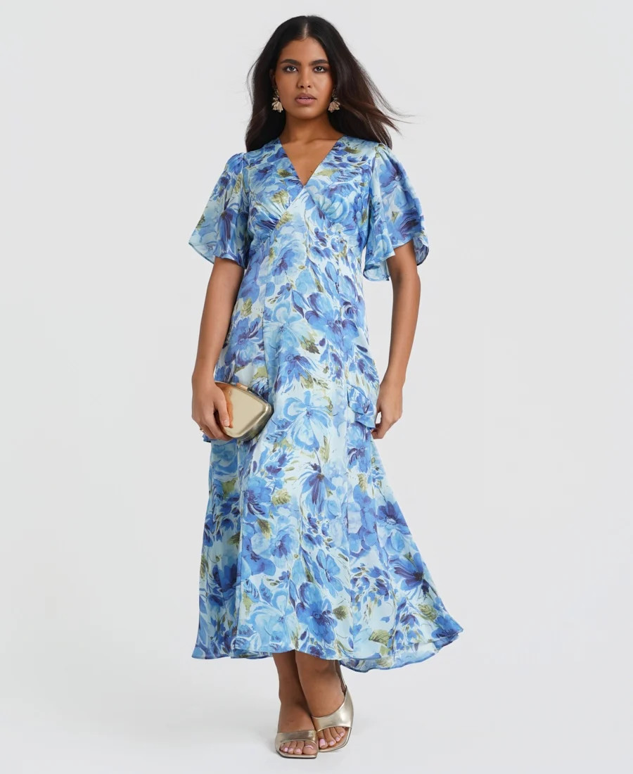 Ruffle Blue Floral Midi Dress | Needs No Label