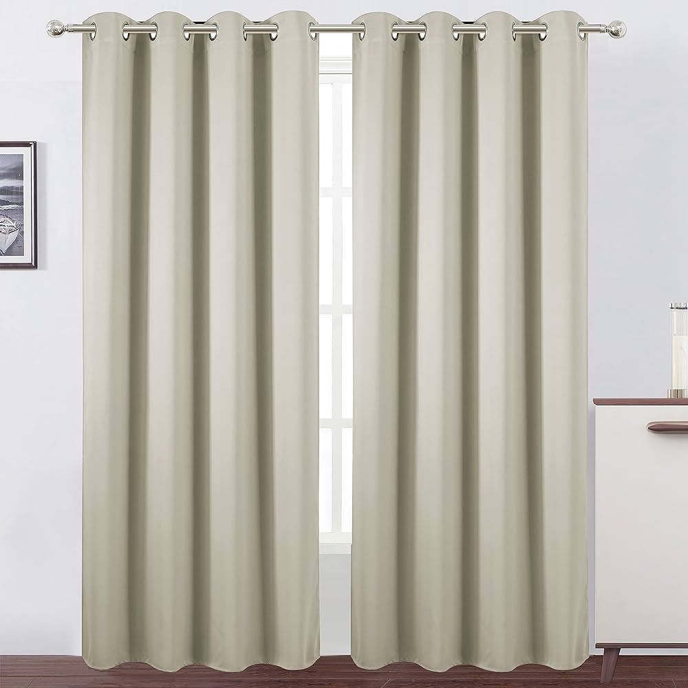 LEMOMO Light Beige Thermal Blackout Curtains/52 x 84 Inch/Set of 2 Panels Room Darkening Curtains | Amazon (US)