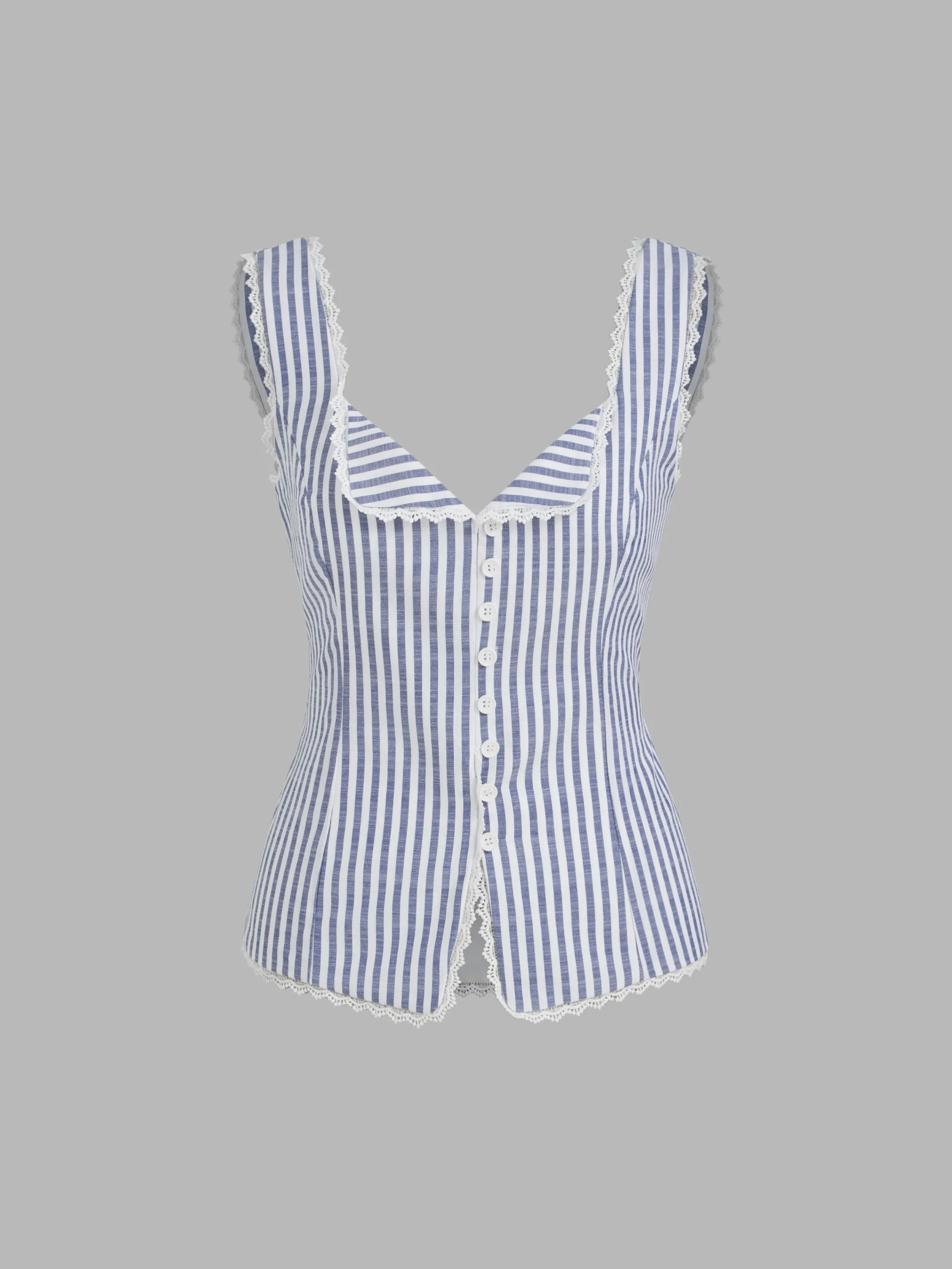 Woven Cotton-blend Sweetheart Stripe Lace Trim Knotted Tank Top For School | Cider