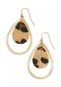 Gold Tone Leopard Printed Teardrop Orbital Earrings on Fish Hook | Belk