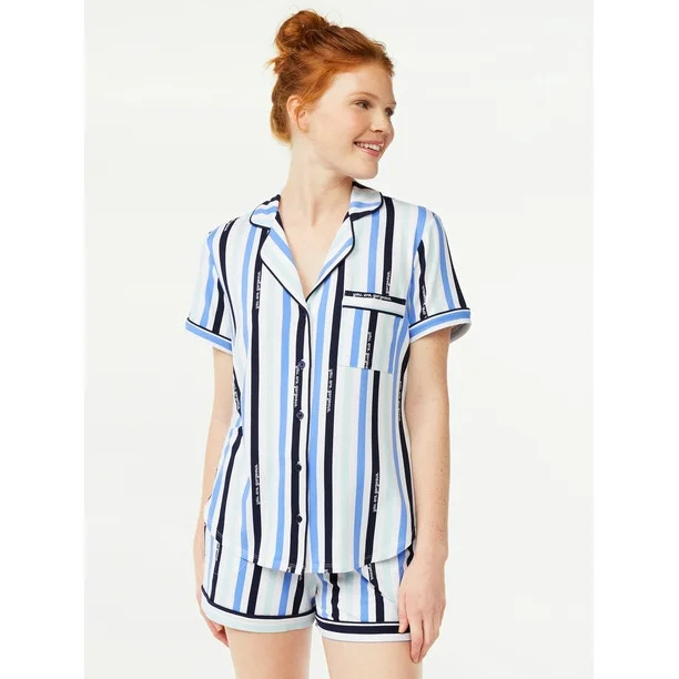 Joyspun Women's Knit Notch Collar Top and Shorts Pajama Set, 2-Piece, Sizes S to 3X | Walmart (US)