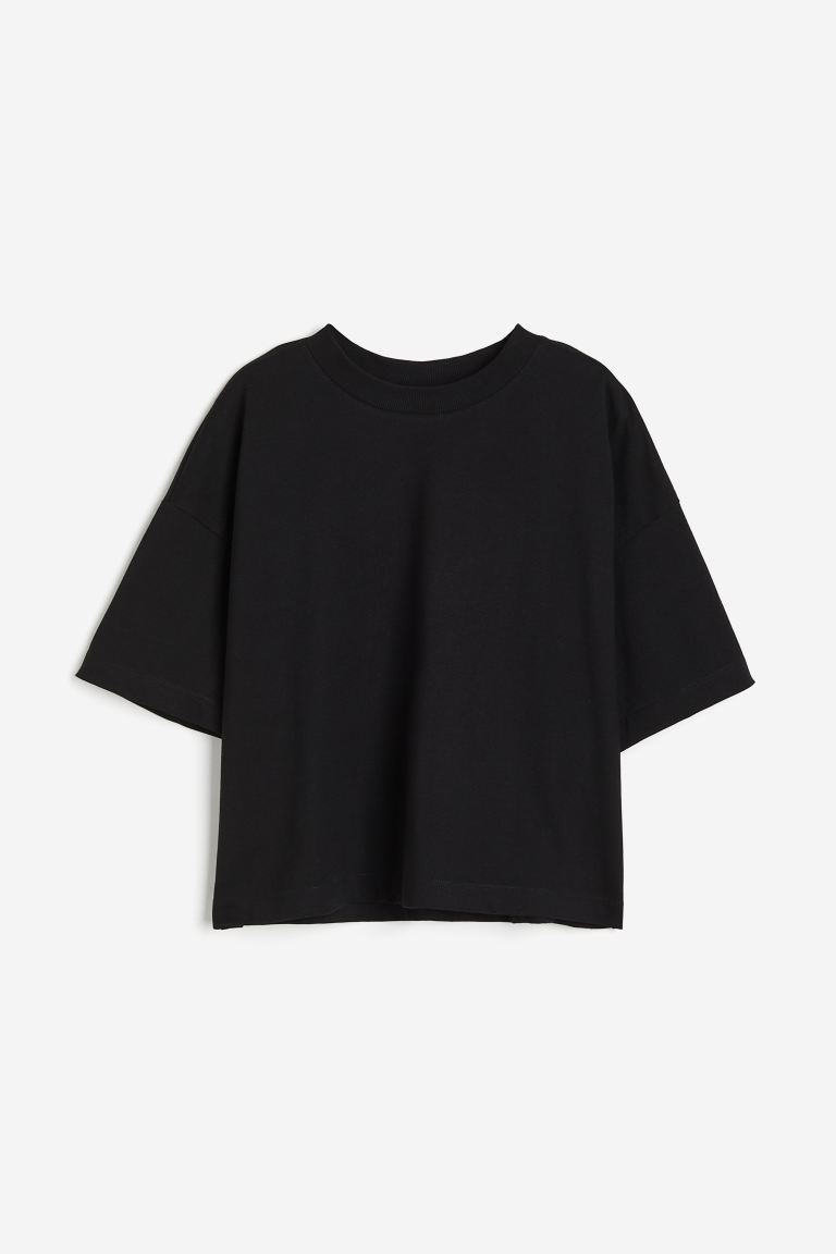 Boxy-style cotton T-shirt - Black - Ladies | H&M GB | H&M (UK, MY, IN, SG, PH, TW, HK)