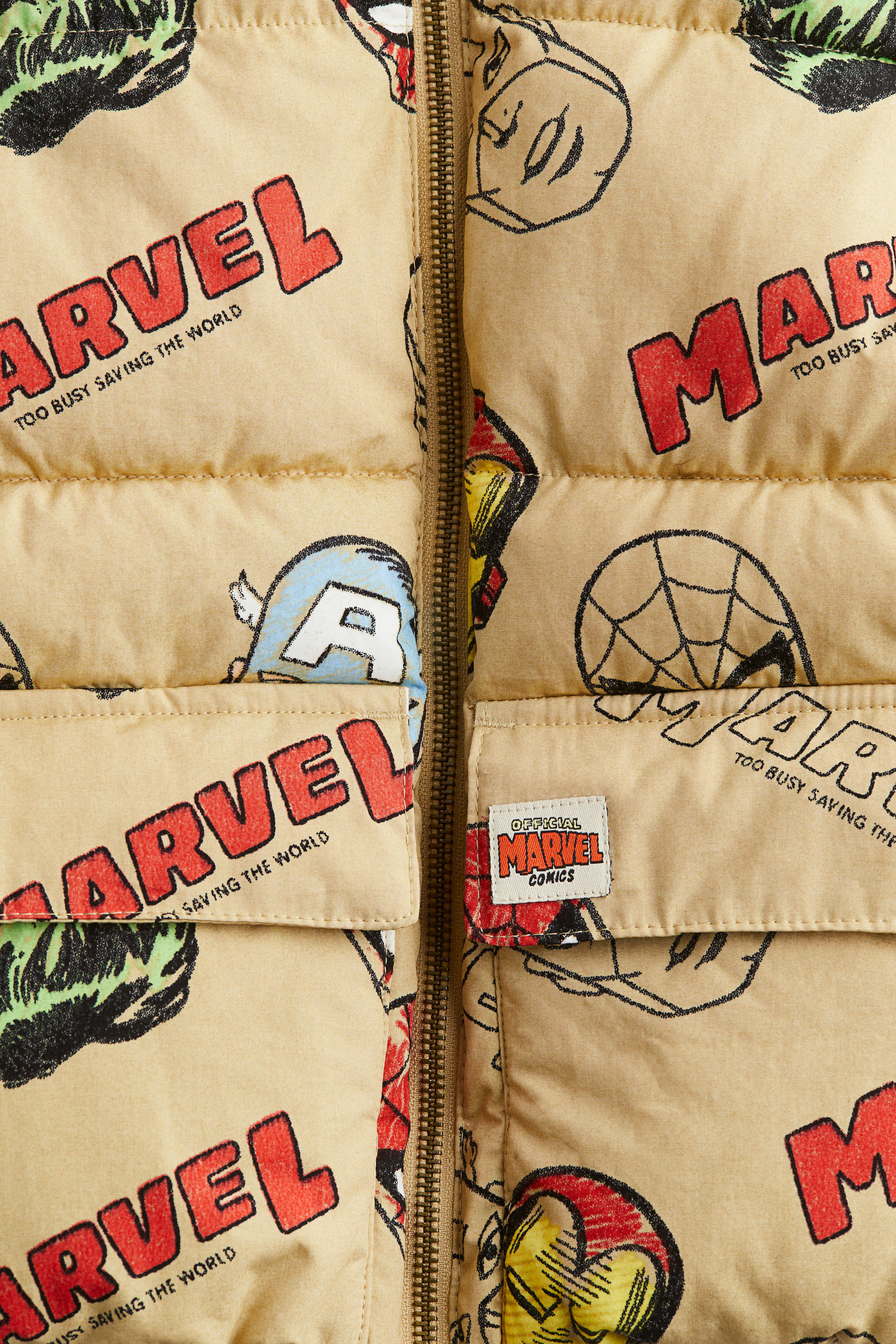 Patterned Puffer Vest - Beige/Marvel Comics - Kids | H&M US | H&M (US + CA)