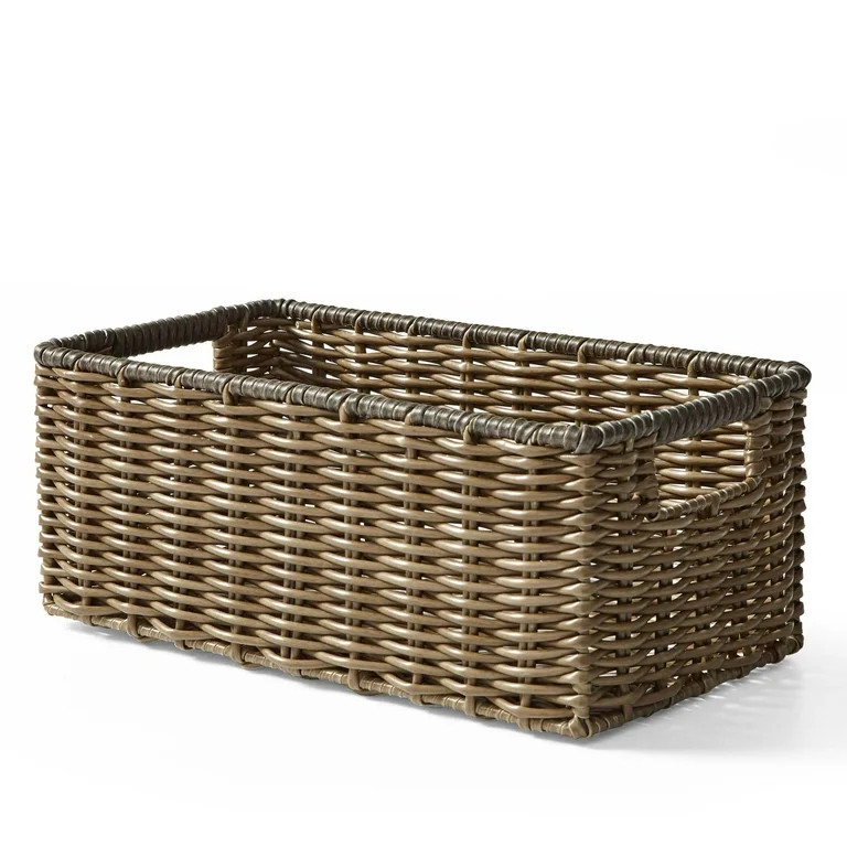 Better Homes & Gardens 2-Piece Poly Rattan Decorative Storage Basket Set, 13.5 in x 7.5 in x 5.5 ... | Walmart (US)