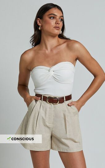 Ali Shorts - High Waisted Cuffed Shorts in Natural | Showpo (US, UK & Europe)