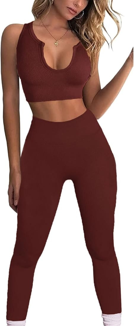 JN JANPRINT Seamless Yoga Workout Set 2 Piece for Women Ribbed Exercise Outfits Sports Bra High W... | Amazon (CA)