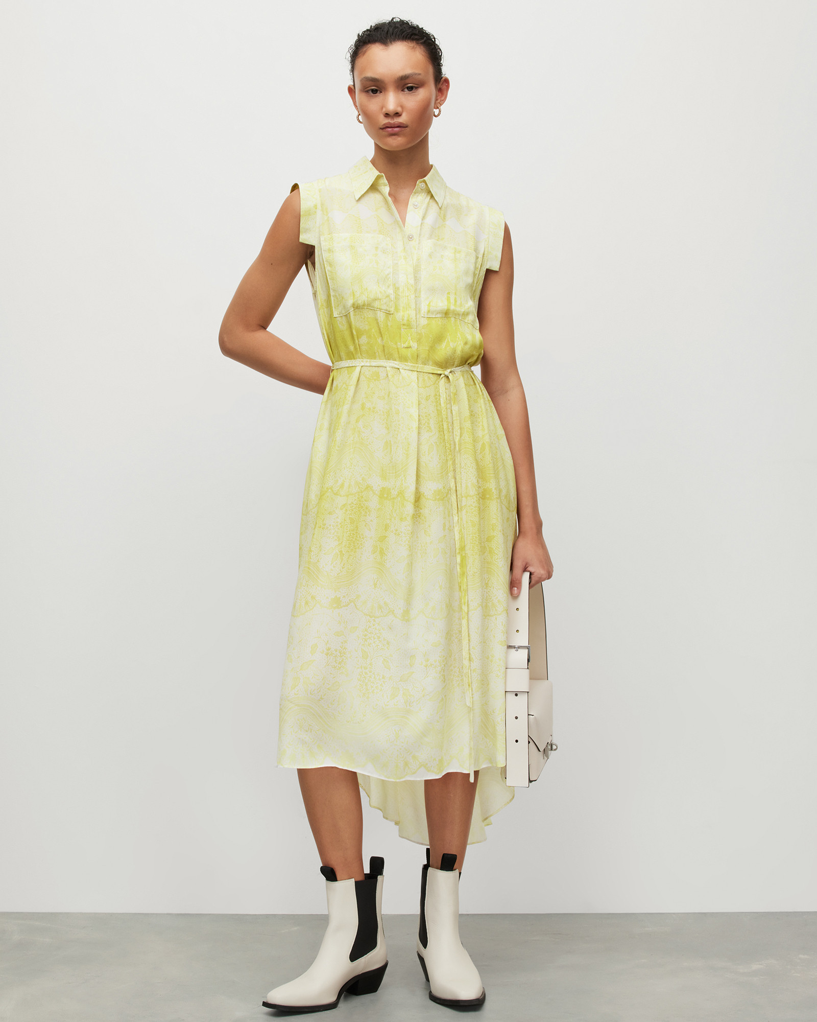 Daria Estrella High Low Hem Midi Dress ZEST YELLOW | ALLSAINTS | AllSaints UK