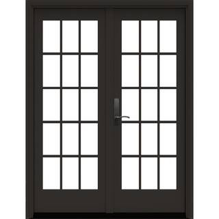 JELD-WEN W5500 60x80 Right-Hand/Inswing Low-E Chestnut Bronze Clad Wood Double Prehung Patio Door... | The Home Depot
