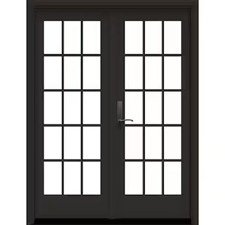 JELD-WEN W5500 60x80 Right-Hand/Inswing Low-E Chestnut Bronze Clad Wood Double Prehung Patio Door... | The Home Depot